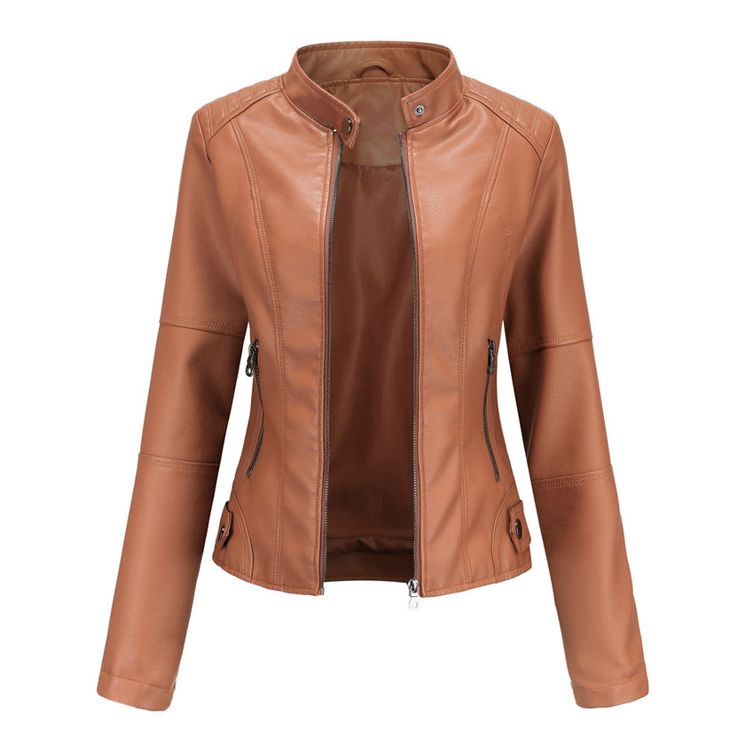 Thin Large Size Leather Clothing With Stand Collar Slim-fit Jacket - Product upscale 