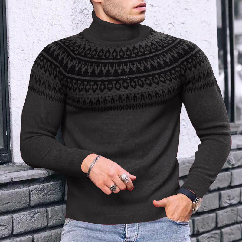 Vintage Patchwork Turtleneck Teenagers Men's Long Sleeve - Product upscale 