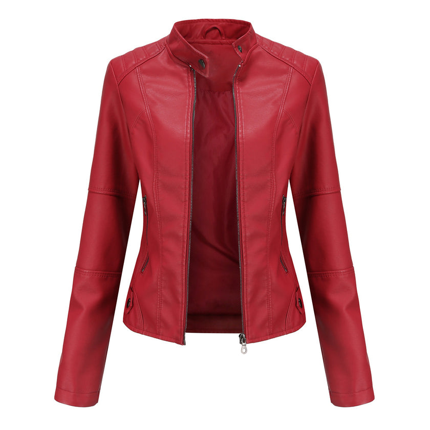 Thin Large Size Leather Clothing With Stand Collar Slim-fit Jacket - Product upscale 