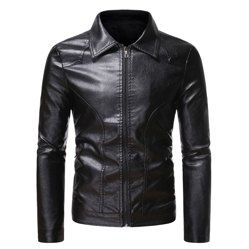 Men's Casual Slim-fit Leather Coat - Product upscale 