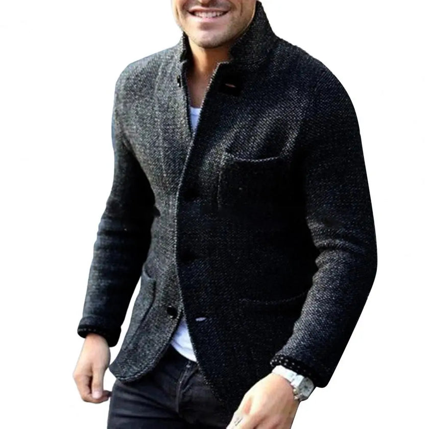 Trendy  Cardigan Coat Autumn Winter Slim Fit Pure Color Jacket Thicken Washable Men Cardigan Coat for Outdoors