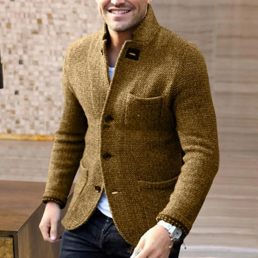 Trendy  Cardigan Coat Autumn Winter Slim Fit Pure Color Jacket Thicken Washable Men Cardigan Coat for Outdoors