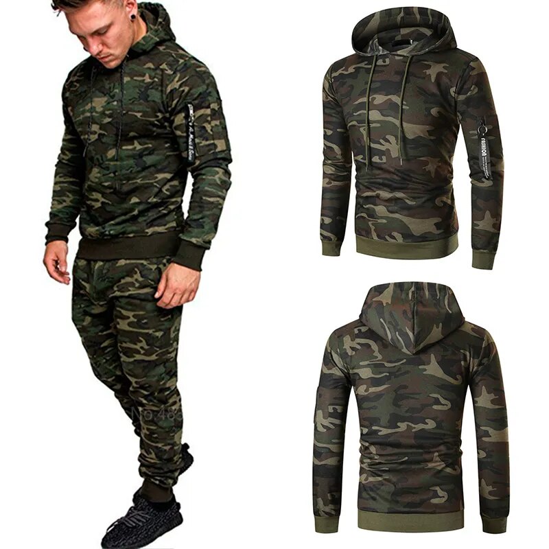 Men's Sportswear Set Two-piece Casual Jogging Warm Breathable Fitness Sportswear Set Military Tactical Hoodie + Trousers - Product upscale 