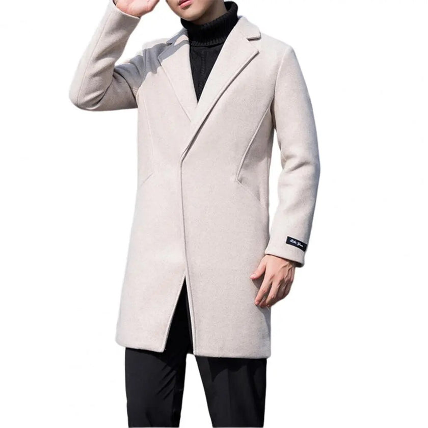 2023 Winter New Men's Coat Lapel Warm Slim Fit Windproof Jacket Men's Solid Color Jacket Men's Overcoat Coat - Product upscale 