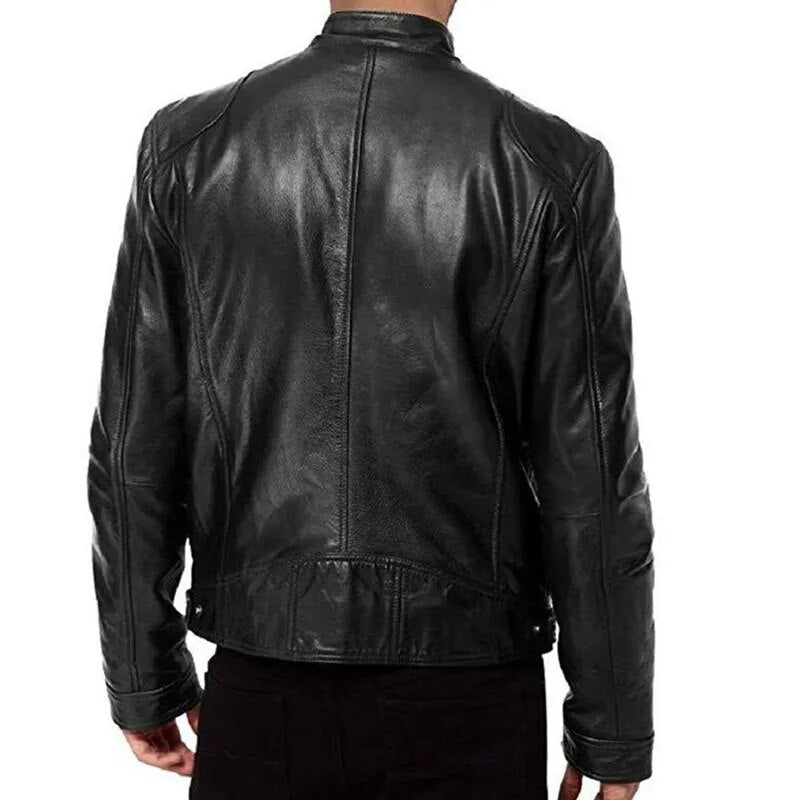 2023 Men Autumn Winter PU Jacket Leather Jacket Slim Fit Stand Collar Male Anti-Wind Motorcycle Lapel Diagonal Zipper Jacket - Product upscale 