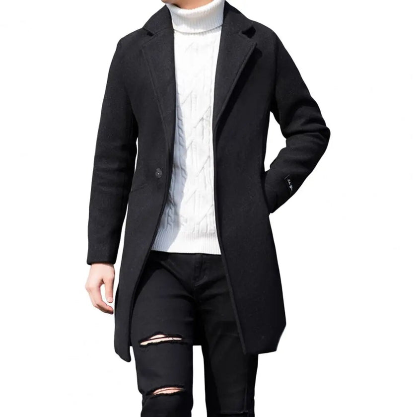2023 Winter New Men's Coat Lapel Warm Slim Fit Windproof Jacket Men's Solid Color Jacket Men's Overcoat Coat - Product upscale 
