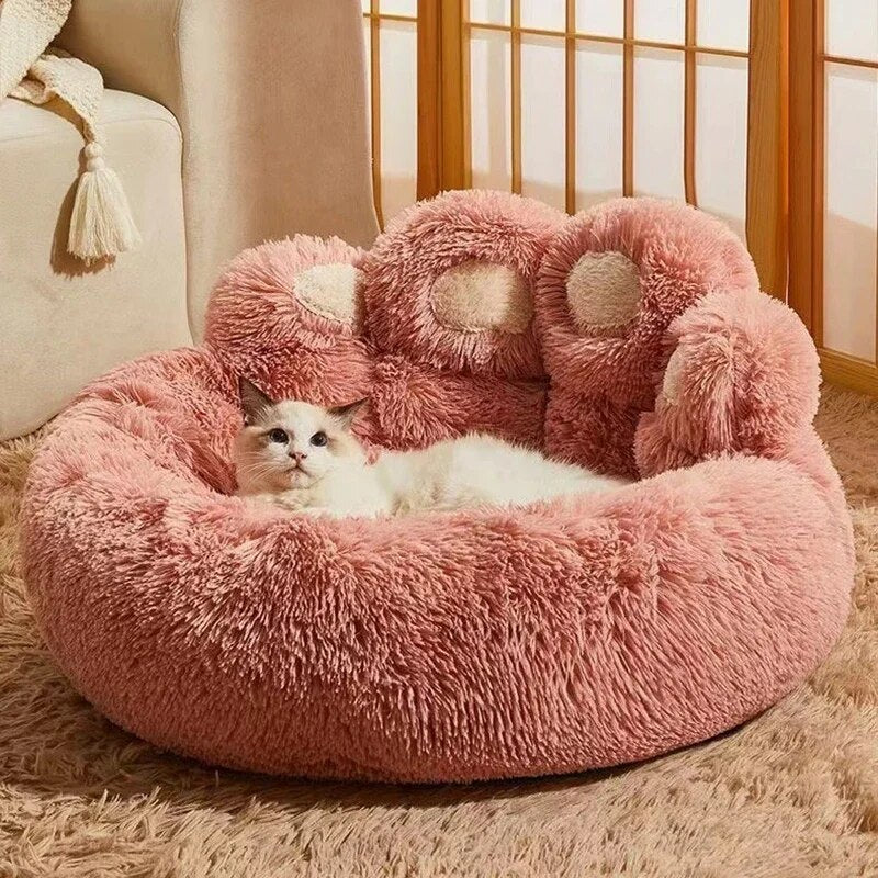 Pet Dog Sofa Beds Winter Warm Mat Bear Paw Shape Basket Puppy Kennel Long Plush Cushion for Medium&Large Dogs Cats Big Supplies