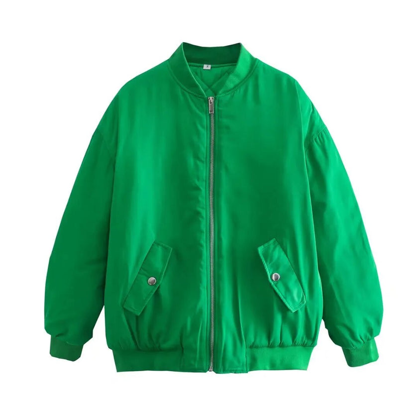 Willshela Women Fashion Oversized Bomber Jackets Coat With Pockets Front Zipper Vintage O-Neck Long Sleeves Female Chic Outwears - Product upscale 