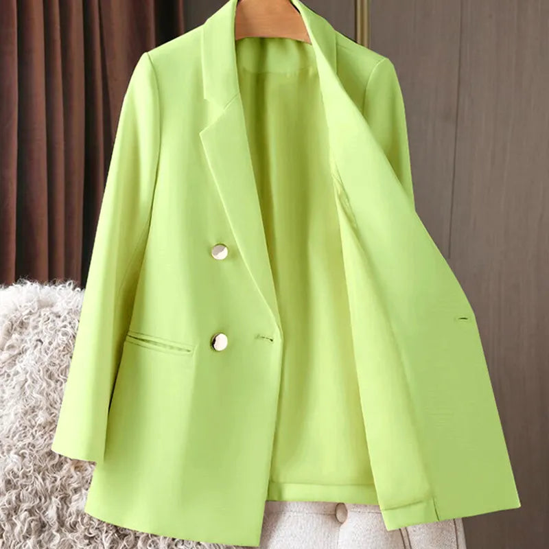 2023 Women Lapel Suit Jacket Spring And Autumn New Metal Buckle Long Sleeved Solid Color Coat Elegant Fashion Lady Casual Coats