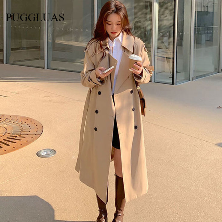 2023 Spring Woman Long Trench Coat Fashion  Streetwear Loose Cloak Casual Elegant Khaki Black Women's Windbreaker Coat - Product upscale 