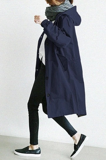 2023 Women Fashion Trench Coat Spring Autumn Casual Hooded Medium Long Overcoat Loose Windproof Coat  Trendy Large Size - Product upscale 
