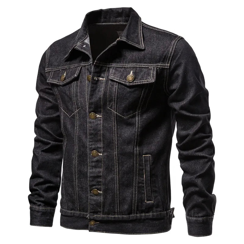 2023 Spring Men Solid Lapel Denim Jackets Fashion Motorcycle Jeans Jackets Hommes Slim Fit Cotton Casual Black Blue Coats