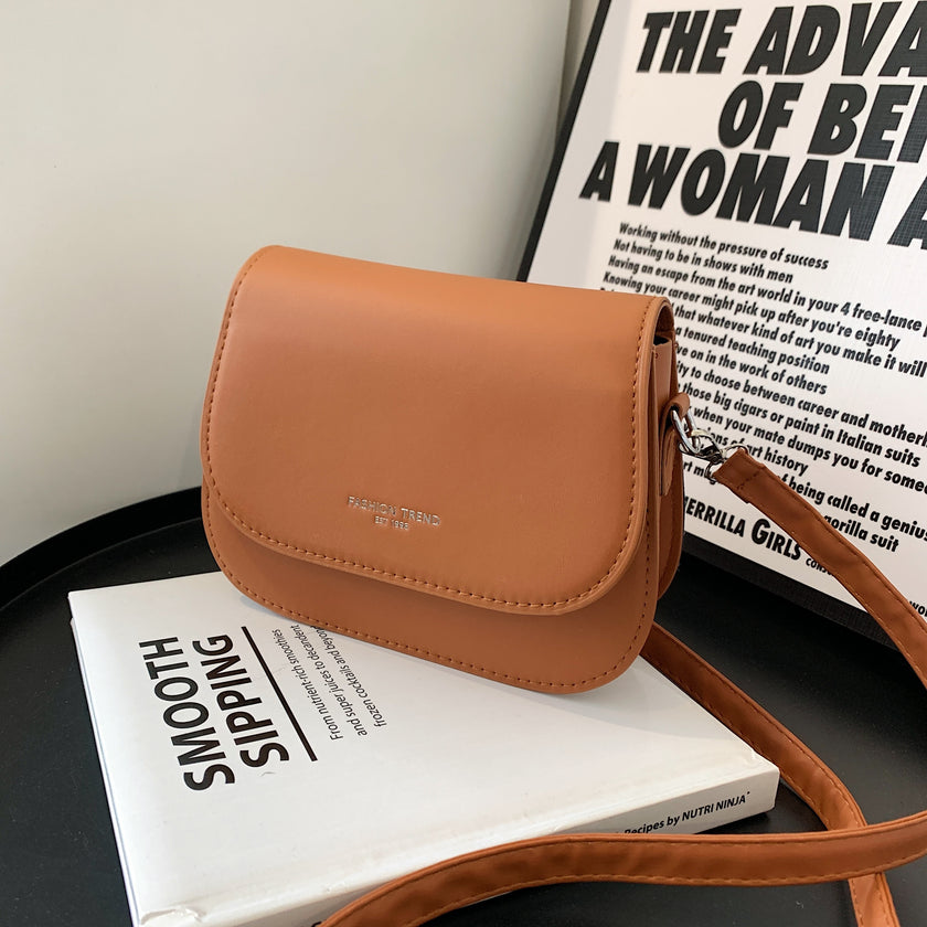 Yogodlns Trendy Saddle Shoulder Bag Women PU Leather Crossbody Bag Simple Solid Color Flap Messenger Bag Designer Handbags Pouch - Product upscale 