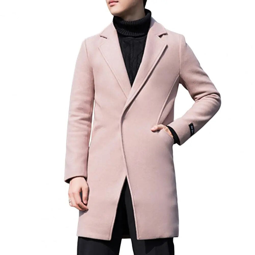 2023 Winter New Men's Coat Lapel Warm Slim Fit Windproof Jacket Men's Solid Color Jacket Men's Overcoat Coat - Product upscale 