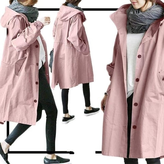 2023 Women Fashion Trench Coat Spring Autumn Casual Hooded Medium Long Overcoat Loose Windproof Coat  Trendy Large Size - Product upscale 