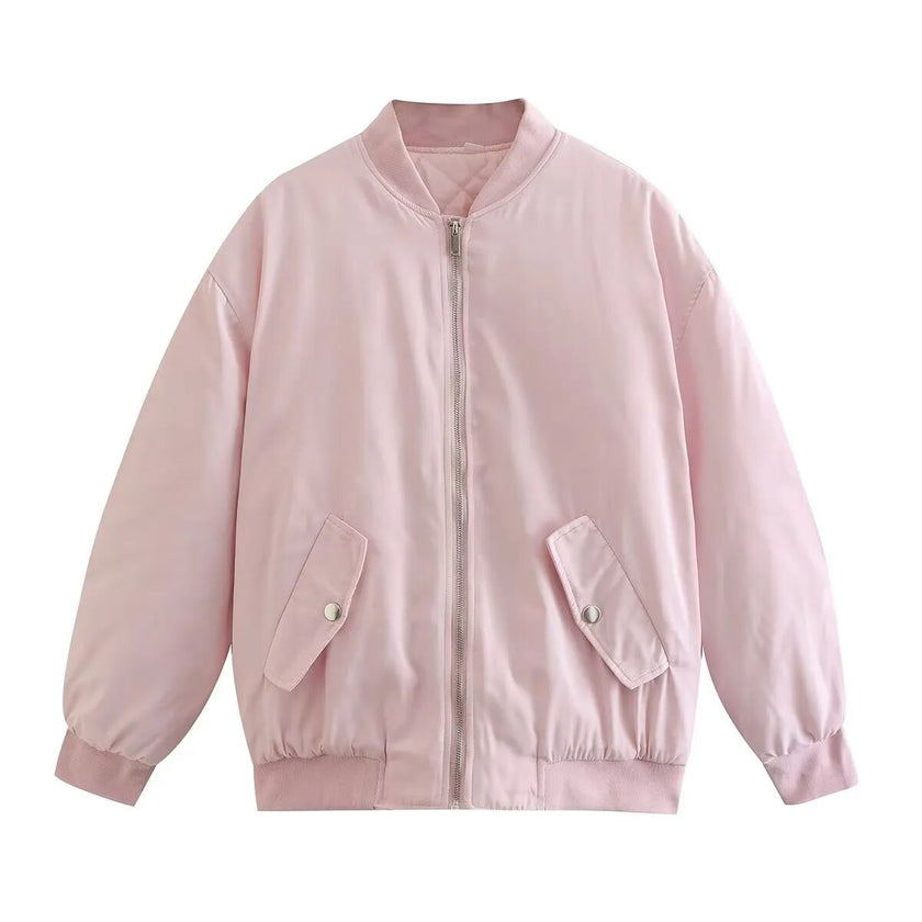 Willshela Women Fashion Oversized Bomber Jackets Coat With Pockets Front Zipper Vintage O-Neck Long Sleeves Female Chic Outwears - Product upscale 