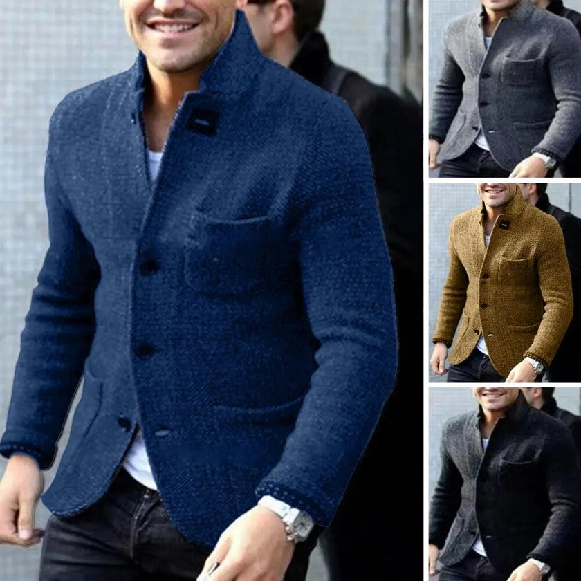 Trendy  Cardigan Coat Autumn Winter Slim Fit Pure Color Jacket Thicken Washable Men Cardigan Coat for Outdoors