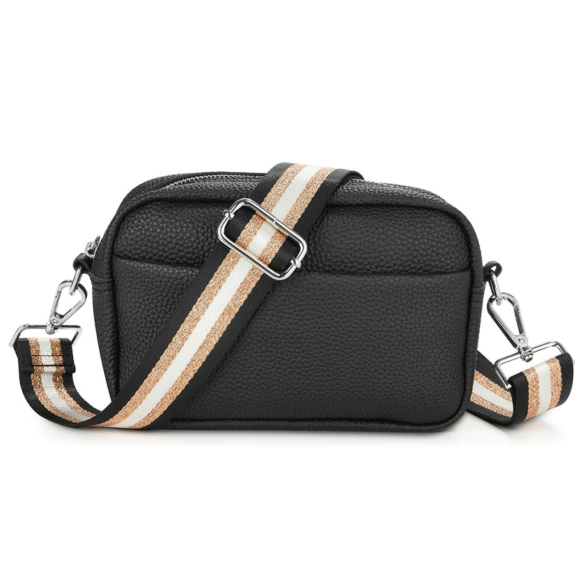 Women Solid Classic Purses and Handbags Wide Fabric Strap Crossbody Bag Luxury Daily Use Zipper Shoulder Bags - Product upscale 
