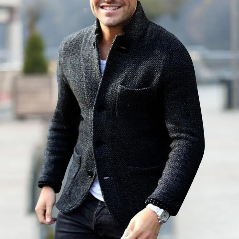 Trendy  Cardigan Coat Autumn Winter Slim Fit Pure Color Jacket Thicken Washable Men Cardigan Coat for Outdoors
