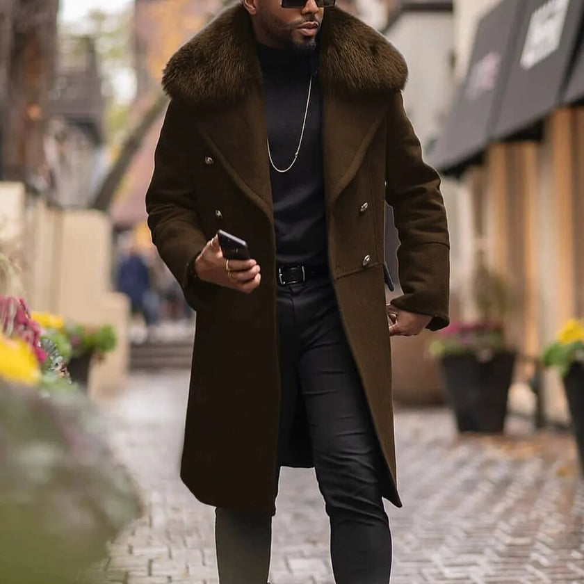 2023 Men's Overcoat Autumn and Winter British Large Size Street Coat Fashion with Fur Collar Coat Men's Trench Coat - Product upscale 