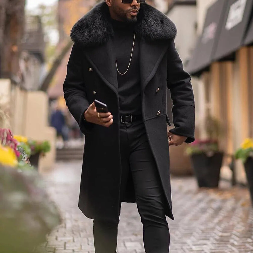 2023 Men's Overcoat Autumn and Winter British Large Size Street Coat Fashion with Fur Collar Coat Men's Trench Coat - Product upscale 