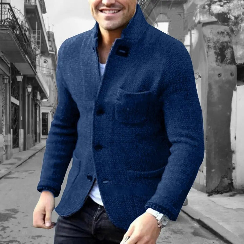 Trendy  Cardigan Coat Autumn Winter Slim Fit Pure Color Jacket Thicken Washable Men Cardigan Coat for Outdoors