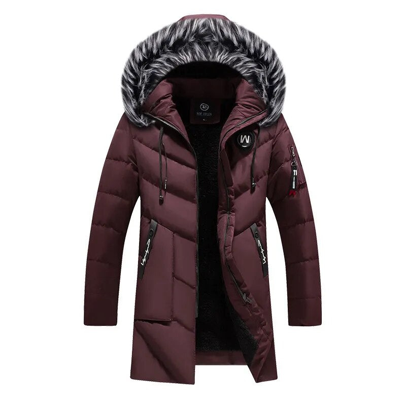 Men's Long Jacket Fashion Fur Collar Thermal Parkas Classic Coats Casual Warm Windbreaker Padded Men Clothing