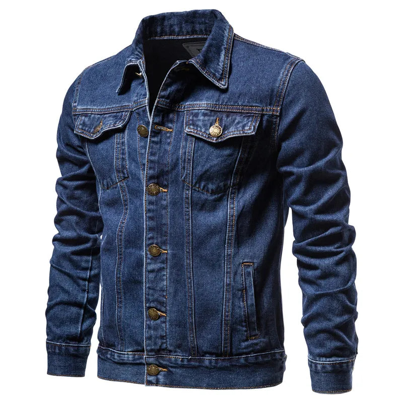 2023 Spring Men Solid Lapel Denim Jackets Fashion Motorcycle Jeans Jackets Hommes Slim Fit Cotton Casual Black Blue Coats