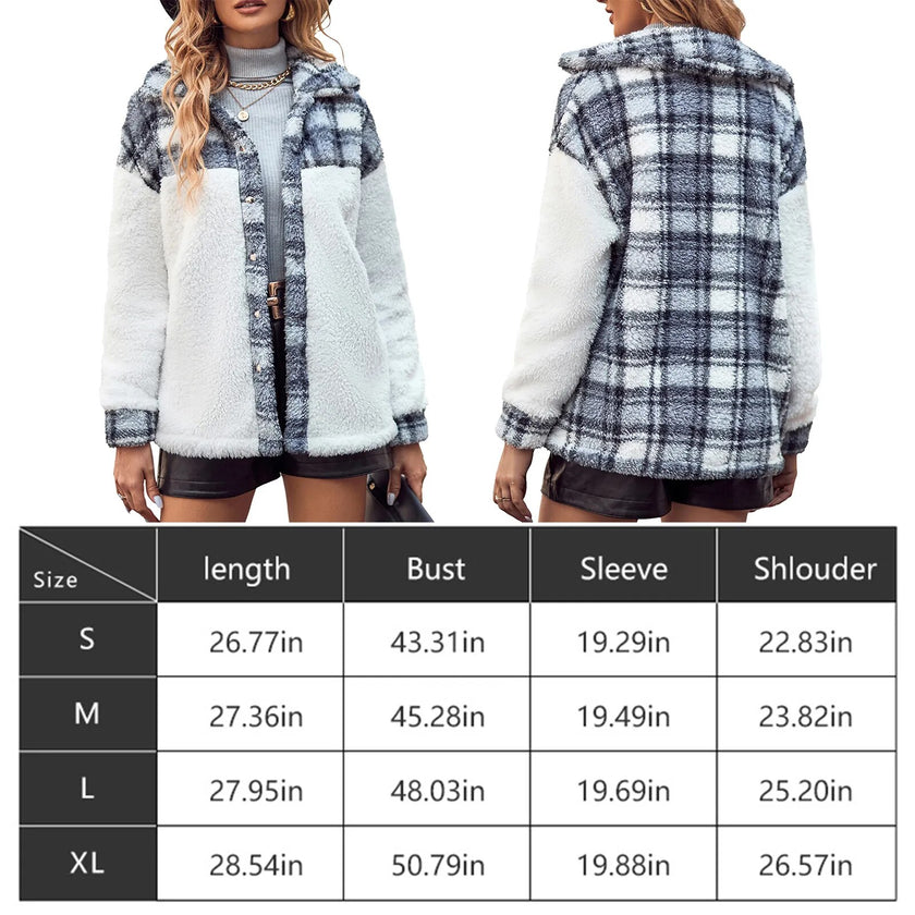 Women's Plaid Jacket Button Down Plus Size Outwear Loose Sleeve Jacket Pockets Slim Fit Casual Style Daily Outfit