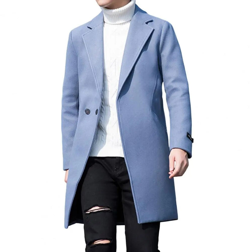 2023 Winter New Men's Coat Lapel Warm Slim Fit Windproof Jacket Men's Solid Color Jacket Men's Overcoat Coat - Product upscale 