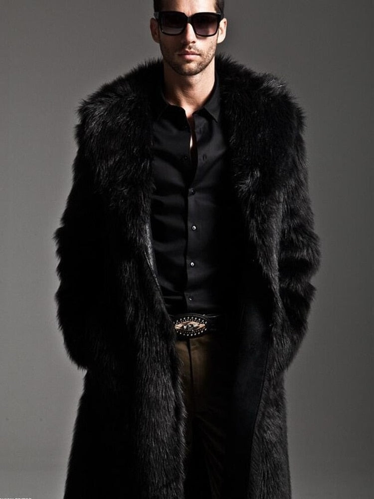2023 Autumn and Winter Men's Faux Fur Large Lapel Fur Long Men's Faux Fur Jacket fashion thicken Men's Overcoat Clothing - Product upscale 