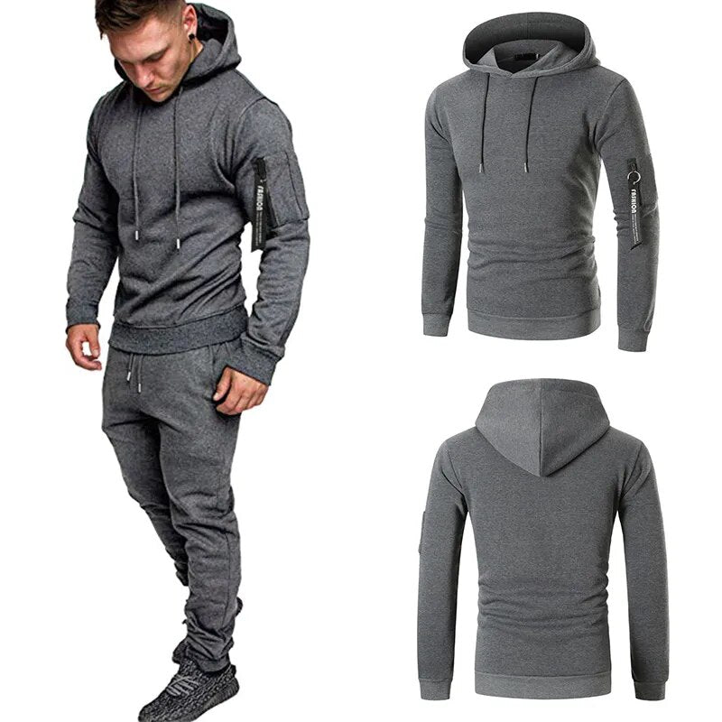 Men's Sportswear Set Two-piece Casual Jogging Warm Breathable Fitness Sportswear Set Military Tactical Hoodie + Trousers