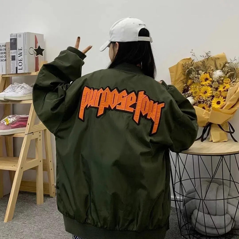 QWEEK Vintage Bomber Jacket Women Black Gothic Harajuku Grunge American Baseball Jacket Couple Autumn Cool Outerwear - Product upscale 