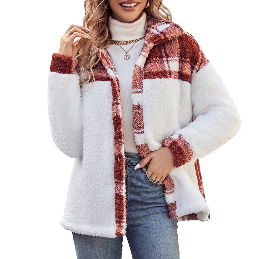 Women's Plaid Jacket Button Down Plus Size Outwear Loose Sleeve Jacket Pockets Slim Fit Casual Style Daily Outfit