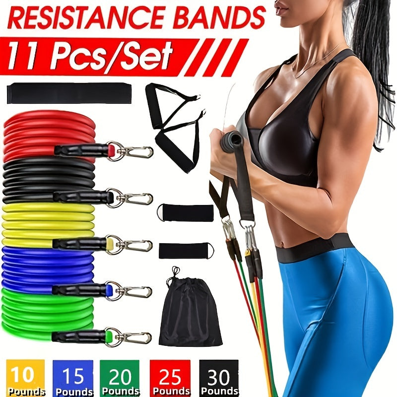 11pcs TPE Resistance Bands Set, Resistance Bands With Door Anchor, Handles, Carry Bag, Legs Ankle Straps, Exercise Bands, Workout Bands, For Home Gym, Fitness, Yoga & Pilates, Suitable For Beginners - Product upscale 