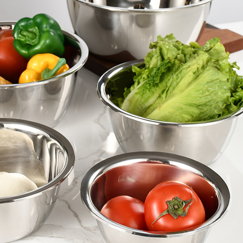 5pcs, Non-Slip Stainless Steel Mixing Bowls Set, Perfect For Kitchen Cooking And Baking, Nesting Design For Easy Storage