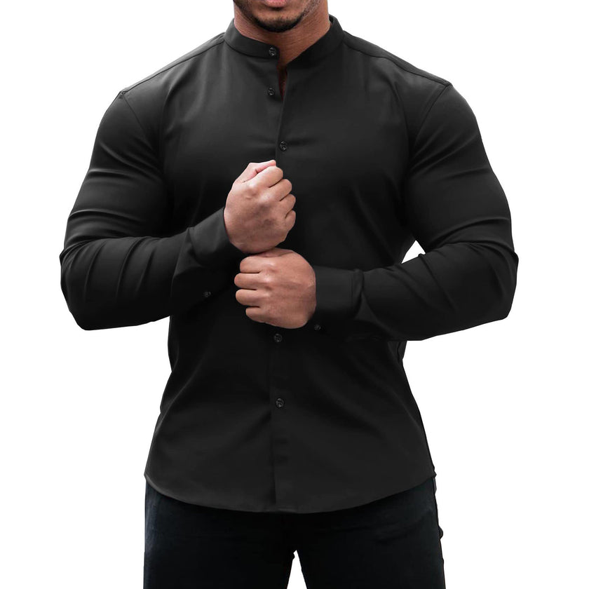 Men's Long Sleeve Shirt Casual Button-Down Slim Tops Solid Color Casual Clothing - Product upscale 