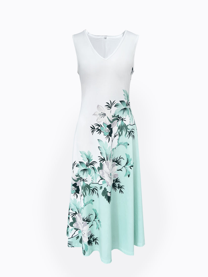 Elegant Two-piece Dress Set, Crop Half Sleeve Top & Floral Print Tank Dress Outfits, Women's Clothing