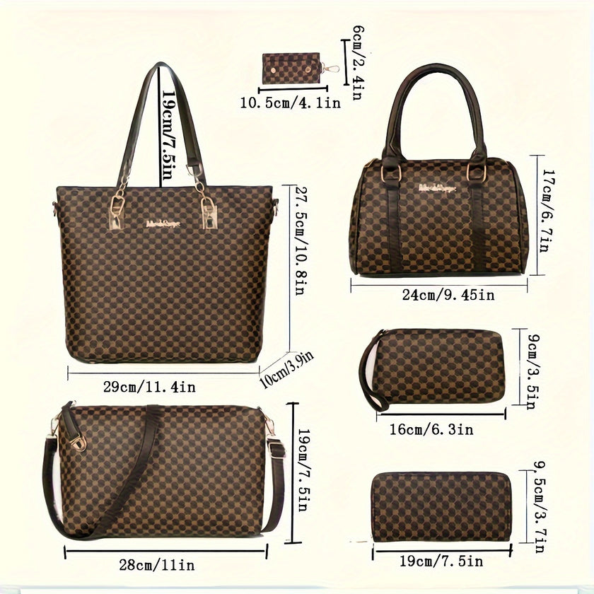 6pcs Tote Bag Boston Bag Clutch Purse Set, PU Leather Textured Shoulder Bag, Casual Versatile Commuter Bag