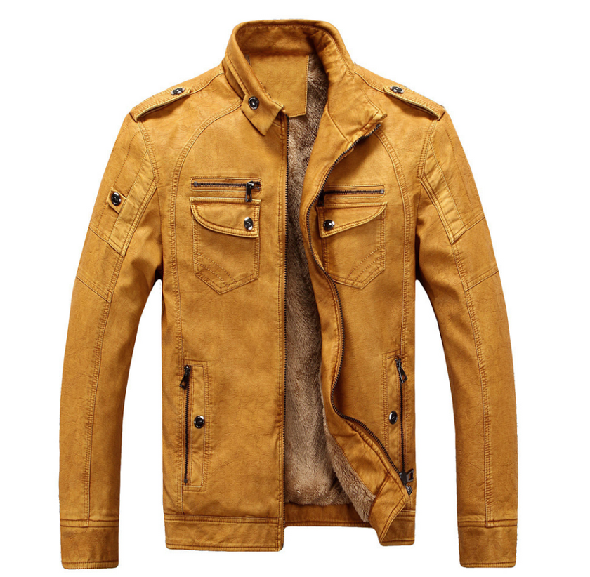 Men's Leather Jacket Plus Velvet Washed Retro Jacket - Product upscale 