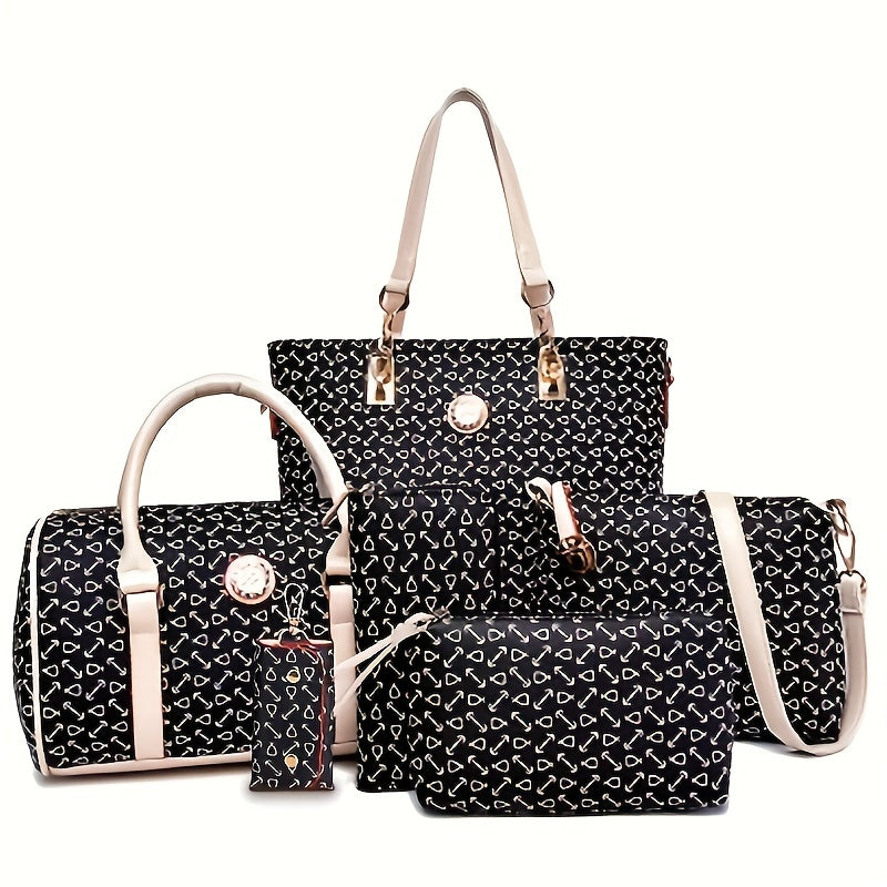 6pcs Tote Bag Crossbody Bag Boston Bag Clutch Purse Set, PU Leather Large Capacity Shoulder Bag, Casual Versatile Commuter Bag