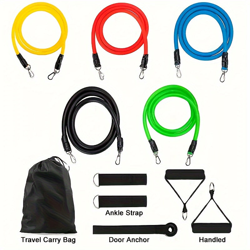 11pcs/set Resistance Bands Set, Exercise Bands, Pull Rope With Door Anchor, Handle, Leg & Ankle Bands And Storage Bag, Suitable For Home & Gym Fitness, Yoga And Pilates