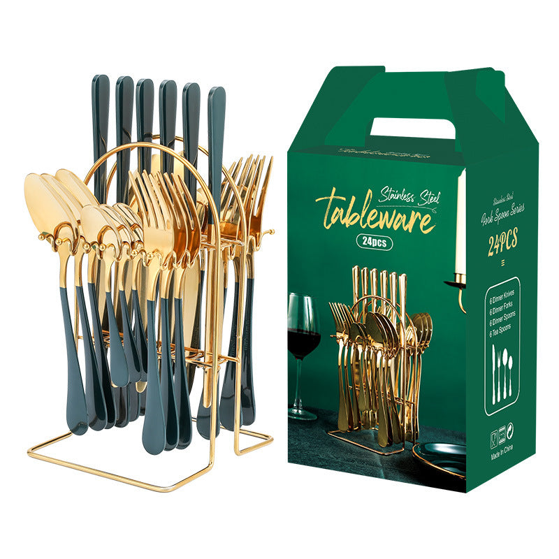 Gold Dinnerware Set Stainless Steel Tableware Set Knife Fork Spoon Luxury Cutlery Set With Storage Rack Dishwasher - Product upscale 