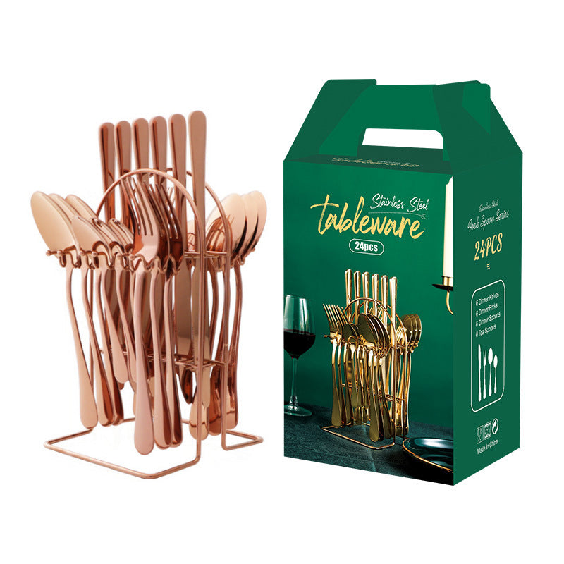 Gold Dinnerware Set Stainless Steel Tableware Set Knife Fork Spoon Luxury Cutlery Set With Storage Rack Dishwasher - Product upscale 