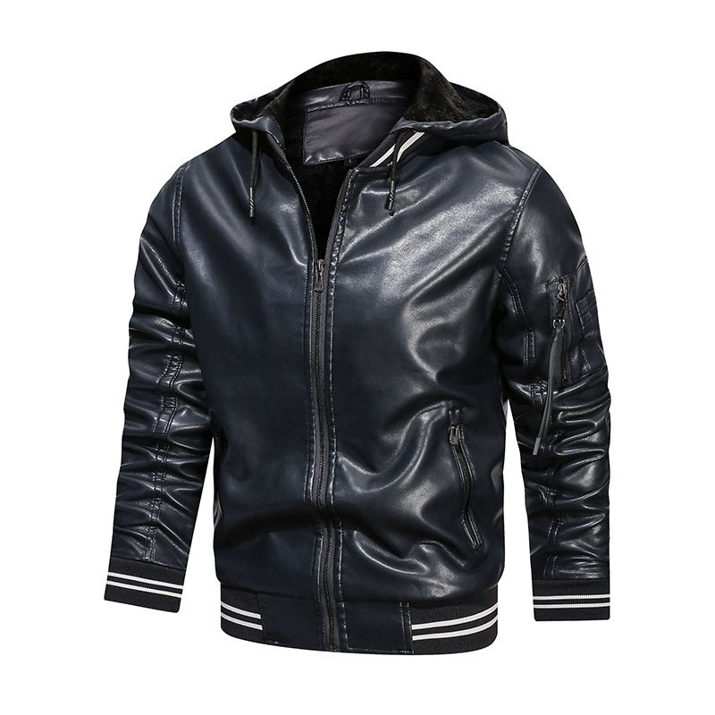 Men's Jacket Spot Hooded Multi-pocket Leather Jacket Men - Product upscale 