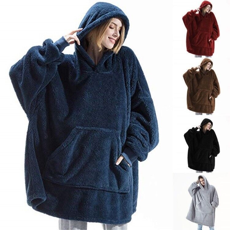 Hoodie Sweatshirt With Big Pocket Tops Sweater Comfortable Loose Double-Sided Fleece Thicker Wearable Blanket - Product upscale 
