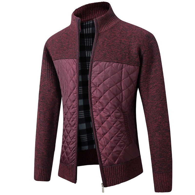 Men's Stand Collar Striped Plaid Zipper Sweater - Product upscale 