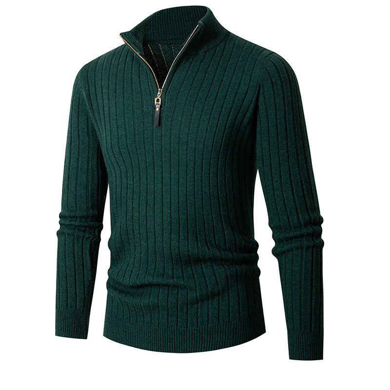 Men's Long-sleeved Half-turtleneck Zip-up Sweater - Product upscale 