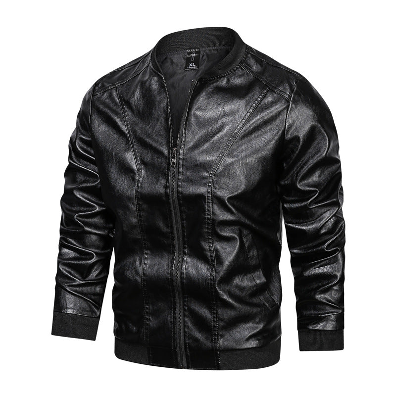 Men Casual Leather Jacket Zipper Leather - Product upscale 