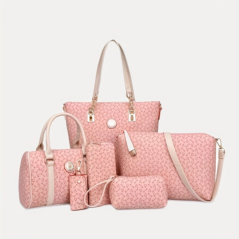6pcs Tote Bag Crossbody Bag Boston Bag Clutch Purse Set, PU Leather Large Capacity Shoulder Bag, Casual Versatile Commuter Bag